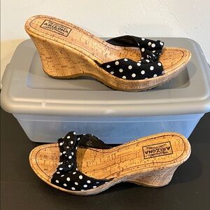 Arizona Jean Company Black and White Polka Dot Wedges Size 8